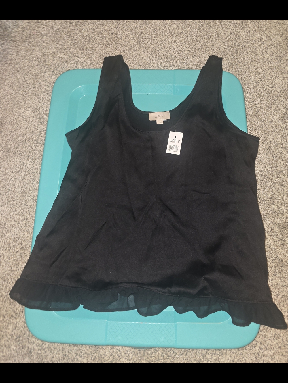 NWT Flowy Small LOFT Black Ruffle-Hem Tank